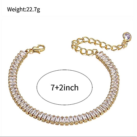 Baguette Crystal Gold Plated Zircon Diamond Necklace Bracelet Set - Picture 9 of 9